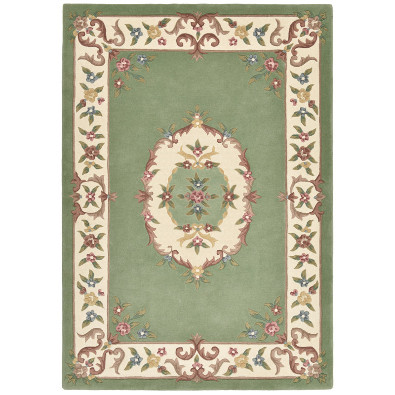 Bloomingville Floral Wool Hand Tufted Area Rug, Green, Rectangular 60 x 90cm