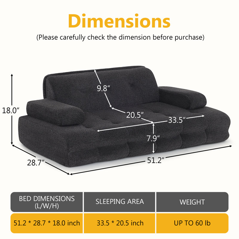 51.2” Width Dog Bed, Compression Dog Sofa Couch with Anti-Slip Pad, No Assembly Needed, Black