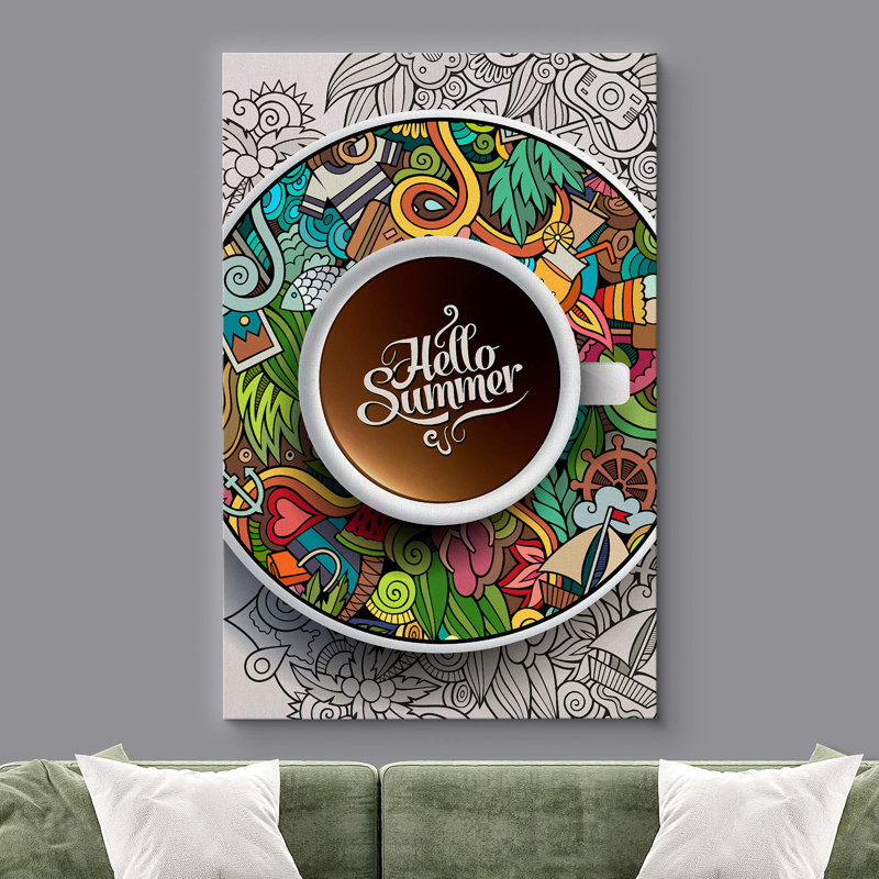 Hello Summer, tasse de café sur la plaque de style graffiti, art de la maison moderne, H 18 po x l 12 po
