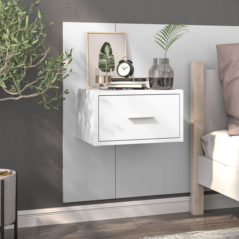 Mazzola Wall-mounted Bedside Cabinet, White, 1
