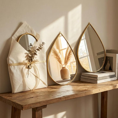Ensemble de 3 miroirs décoratifs muraux décoratifs dorés pour le salon, la chambre à coucher et le vestibule - décorations de maison de campagne moderne et bohème
