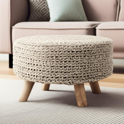 Repose-pieds rond en laine 24 po gris et brun
