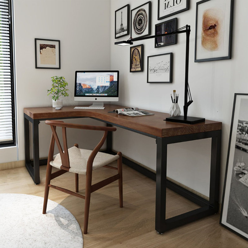 Bureau d'écriture en L en noyer massif, H 29,53 po x l 62,99 po x P 39,37 po, Gauche