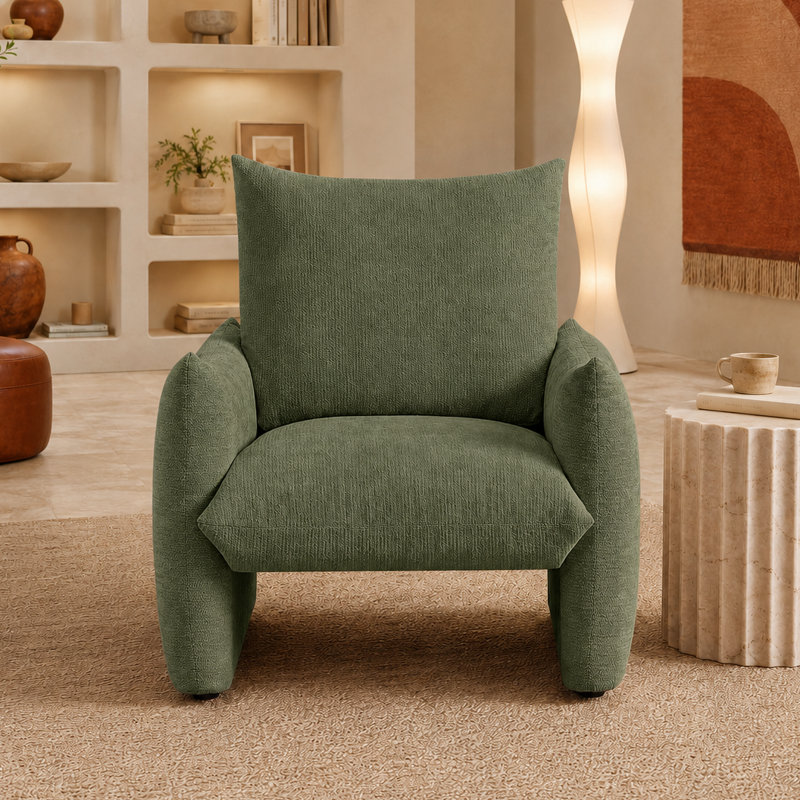 Chaise d'appoint confortable en chenille avec siège à coussin profond pour le salon, la chambre à coucher et un appartement