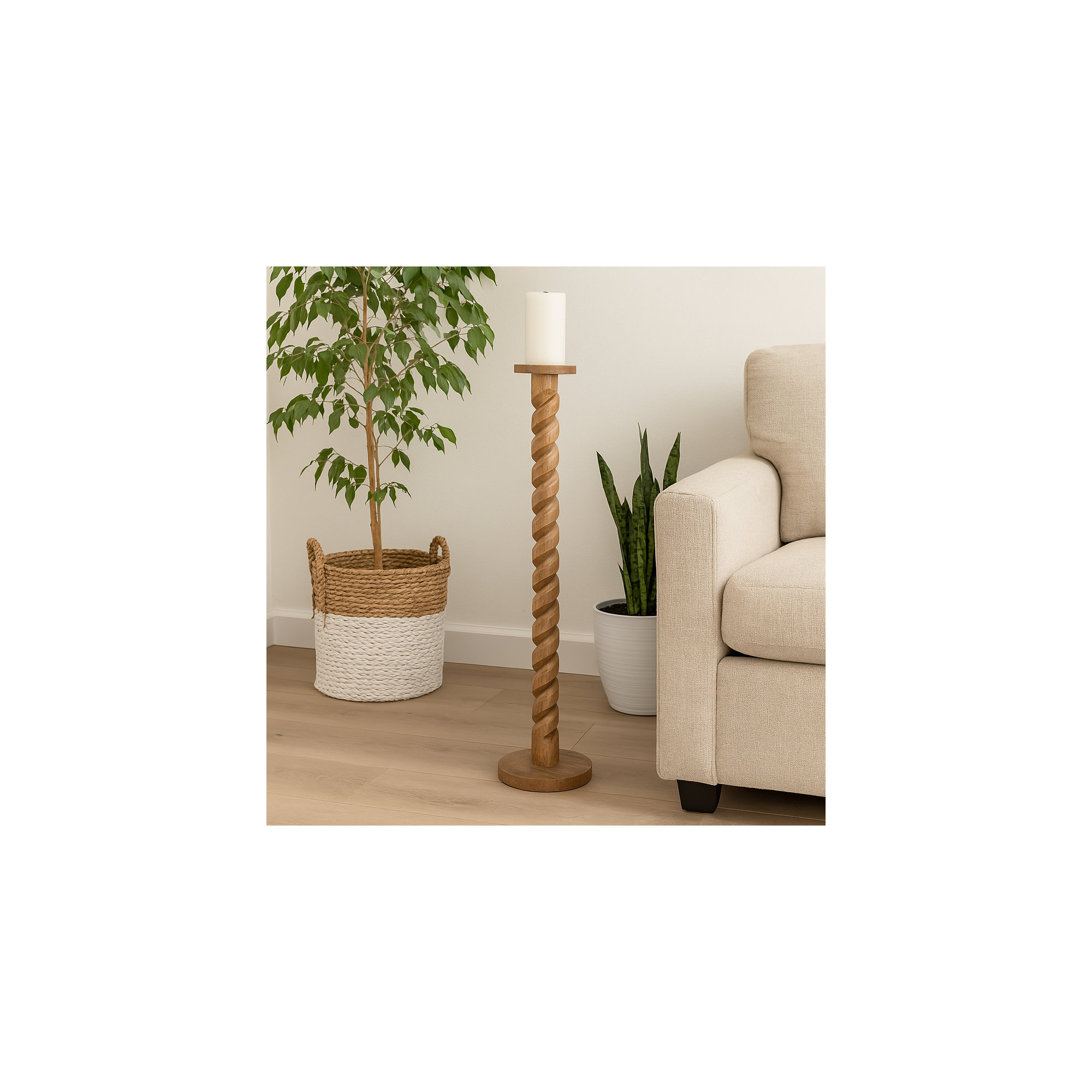 Sagebrook Home Baltic Mango Wood Spiral Candleholder - Elegant Home Decor, 36" H x 9" W x 9" D