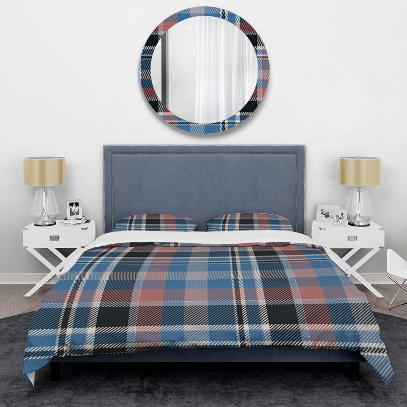 Tartan à carreaux bleu et noir - Ensemble de housse de couette abstrait - Microfibre de polyester