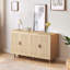 Armoire de rangement 4 portes en rotin naturel avec tablette réglable et pieds en bois massif
