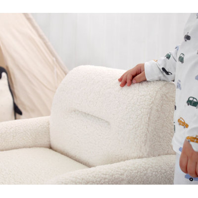 Stylish Kid's Wing Chair, White Faux Fur, 19.3 x 22.4 x 20.1 inches | 35 DNS HR Medium Hard Sponge, Beech Wood Legs | Perfect for Playrooms & Nurseries, Soft & Comfortable Design, Easy to Clean