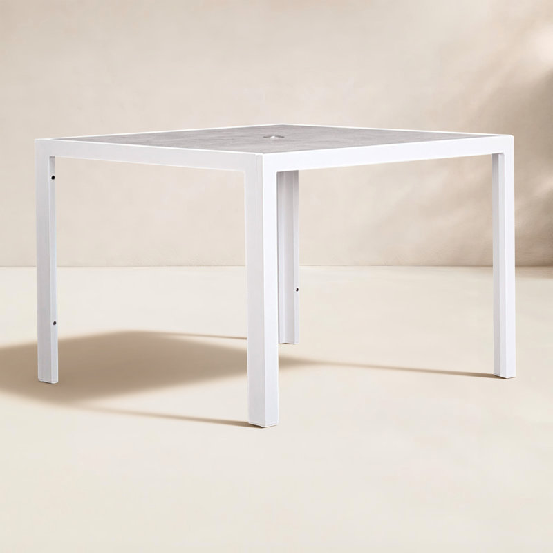 Deandra Square Metal Outdoor Dining Table With Umbrella Hole , in. W in. D, 29.5" H x 41.25" L x 41.25" D, Antique Concrete
