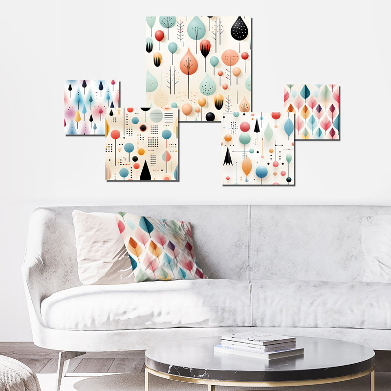 Pastel Blue and Pink Geometric Metal Wall Art Set of 5