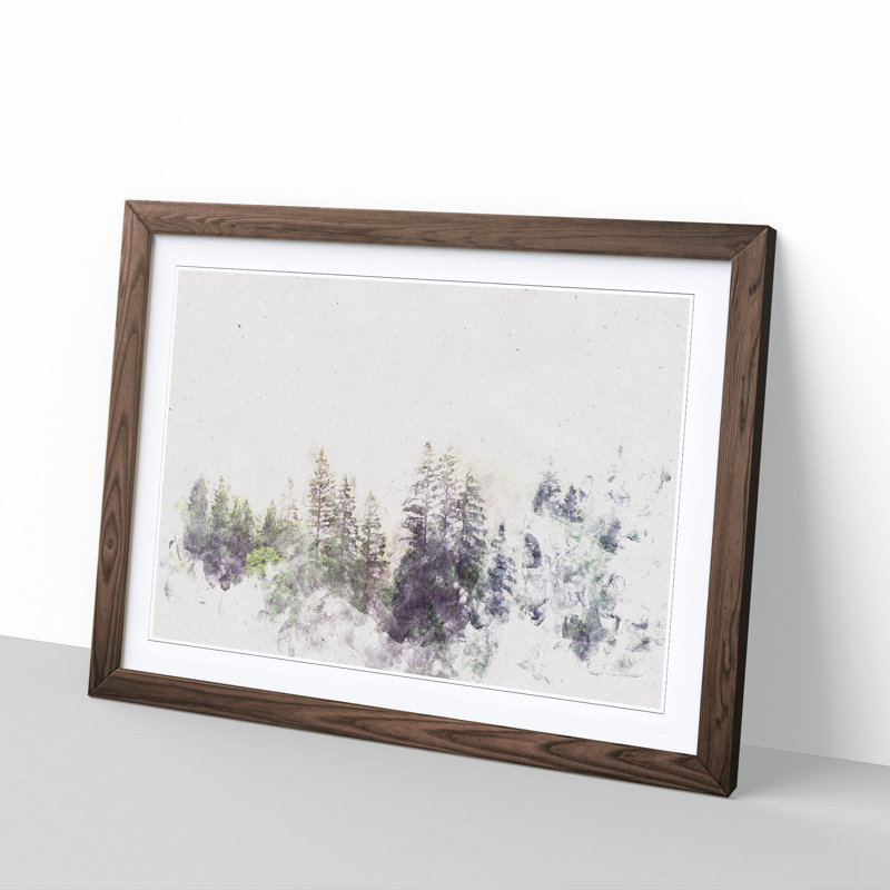 Pine Tree Forest in the Fog - Picture Frame Painting Print, Walnut Framed, 45cm H x 63cm W x 2cm D