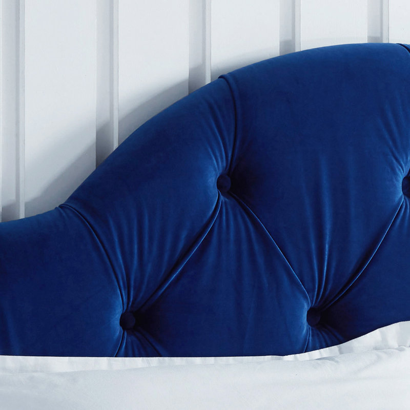 Tête de lit à panneau rembourré Everett, Velours bleu saphir, Très grand