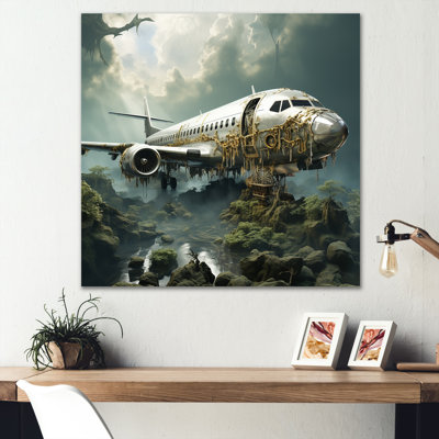 «Green Crashed Plane In The Jungle» - art mural avion