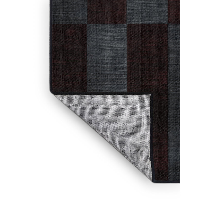 Machine Washable Checkered Black Area Rug, Round 3'