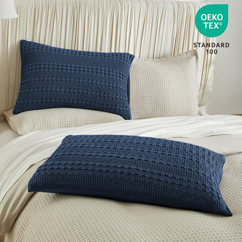 PHF 100% Cotton Ruffle Waffle Pillow Shams, 2 Pack Soft Skin-Friendly Bed Pillow Covers for Aesthetic Home Decor, 20x30"