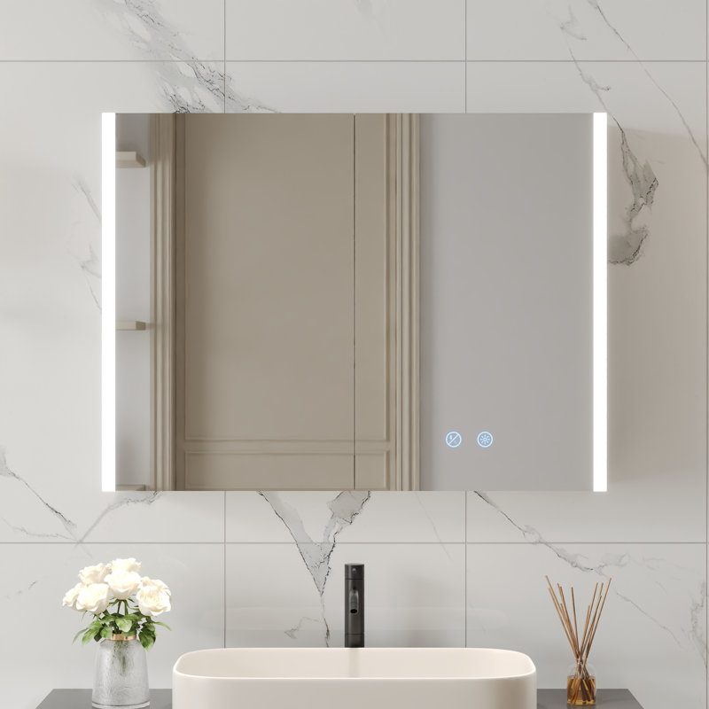Deervalley LED Bathroom Mirror With Stepless Dimmable Wall Mirrors With Anti-Fog, Dimmer, Bluetooth Speaker, Double Doors,Memory Vanity Mirror With 3 Color Modes