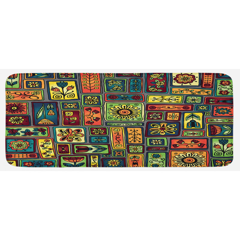 Tapis de cuisine multicolore abstrait à motif de griffonnage abstrait
