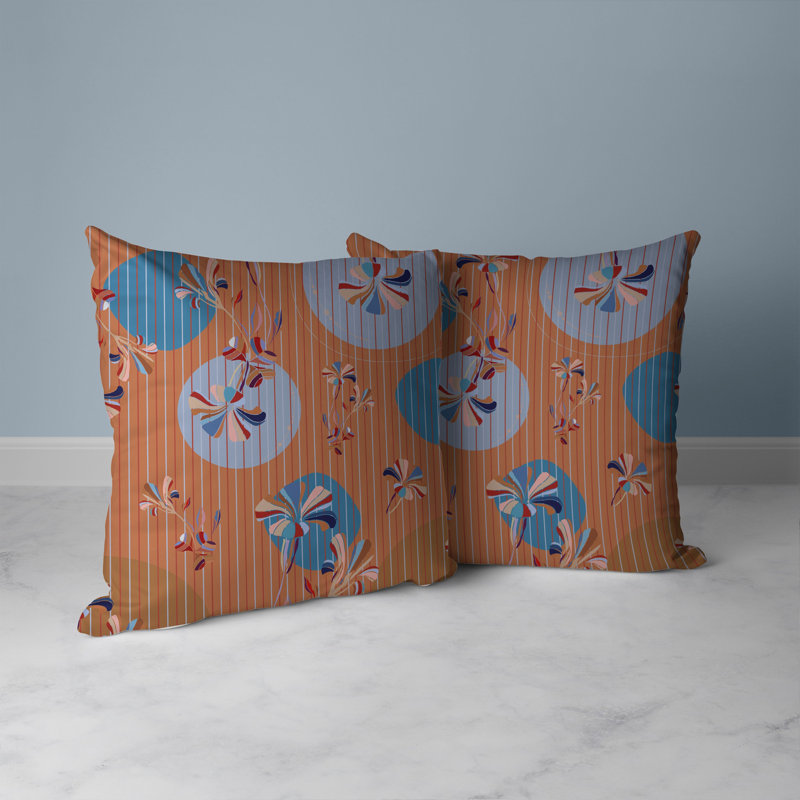 Coussin décoratif réversible intérieur / extérieur Circular Garden, H 26 po x l 26 po, Orange / Cyan