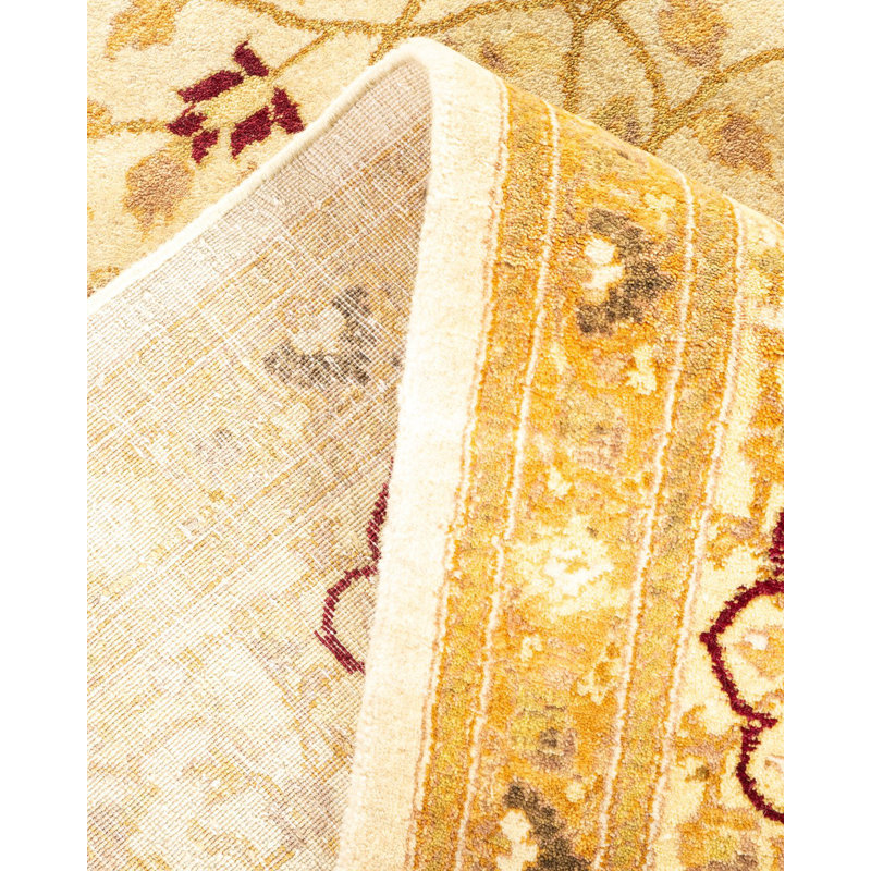 Tapis unique noué à la main Haralabos Mogul - ivoire / beige, 8 pi 1 po x 17 pi