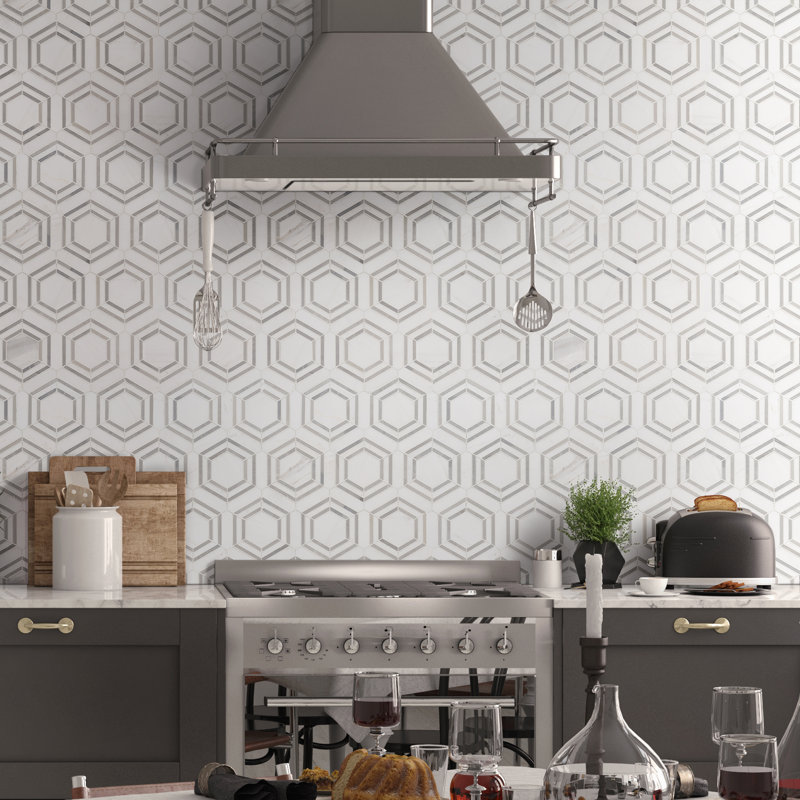 Lattice Fog Geometric 11 in. x 13 in. Polished Marble Mosaic Floor and Wall Tile, Lattice Fog