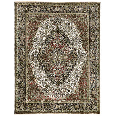 Tapis crème et noir noué à la main de haute qualité
