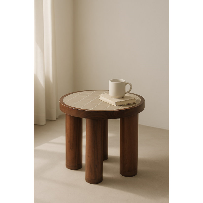 Table d'appoint en bois d'acacia et carrelage