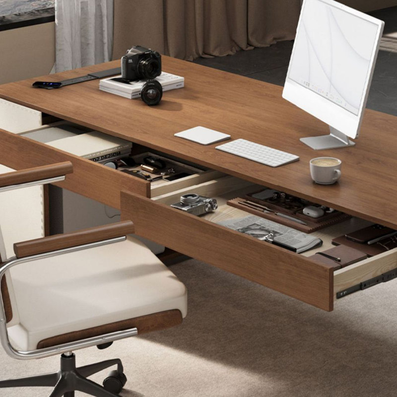 Bureau de direction rectangulaire en bois massif avec tiroirs Nut-Brown, H 29,53 po x l 86,61 po x P 31,5 po, Retour à droite