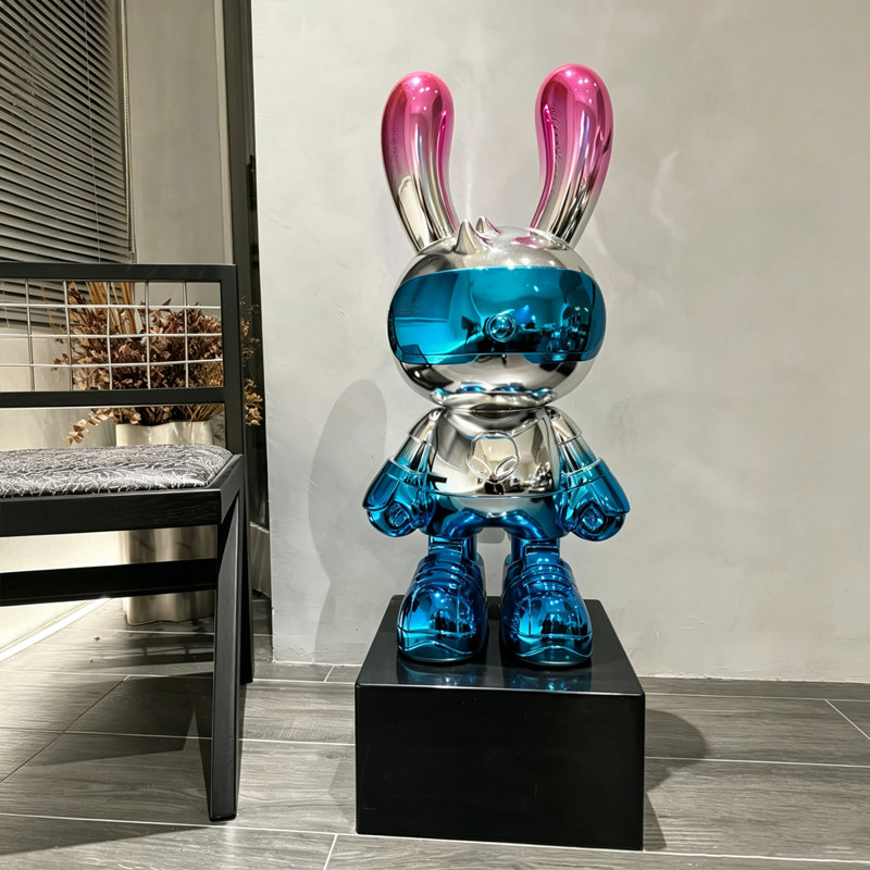 Bleu + mauve + résine argentée + objet décoratif en plastique, H 47,24 po x L 19,29 po x l 14,96 po, Bleu; mauve; argent