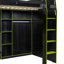 Lit mezzanine en bois avec bureau, garde-robe ouverte, compartiments de rangement et lumières RVB-2089815354
