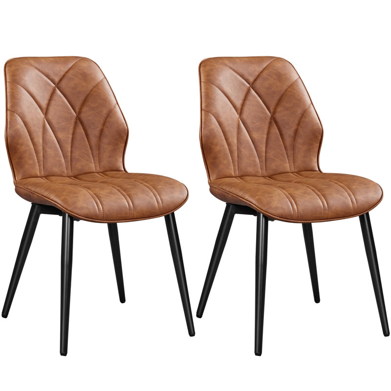 82cm H Upholstered Dining Chair Side Chair, Brown, PU Leather