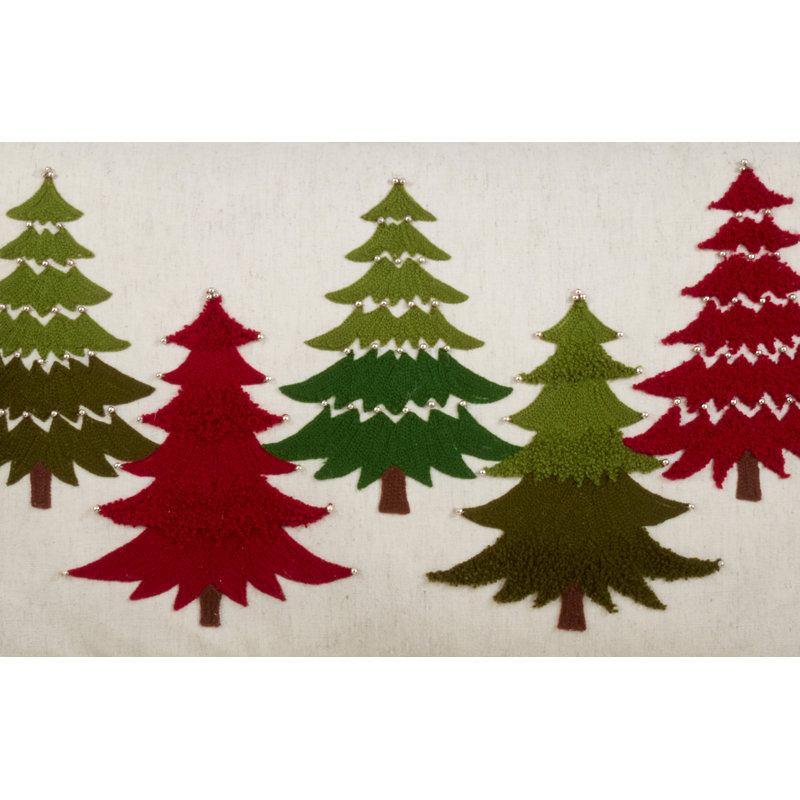Coussin brodé arbre de Noël, housse seulement, Plumes, H 14 po x l 22 po