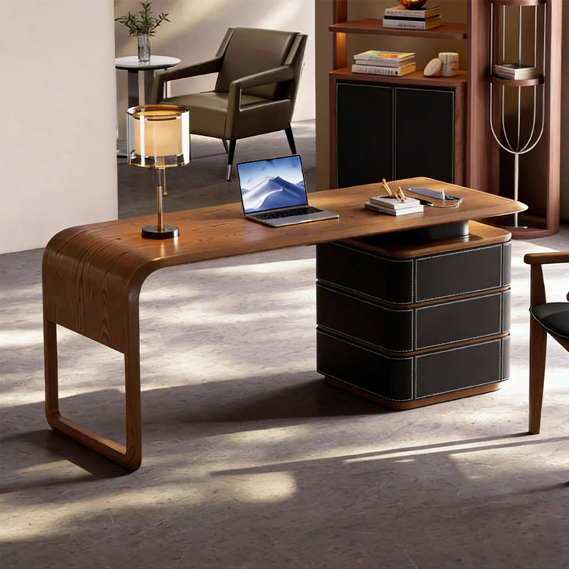 Bureau rectangulaire à 3 tiroirs en bois massif et manufacturé brun et noir, H 29,53 po x l 70,87 po x P 27,56 po, Noir