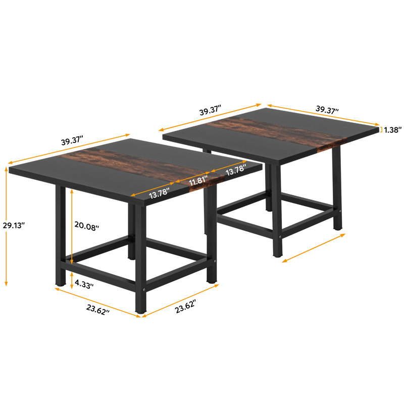 Square Conference Table, 73.7cm H x 99.1cm W x 99.1cm D, Black/Dark Oak