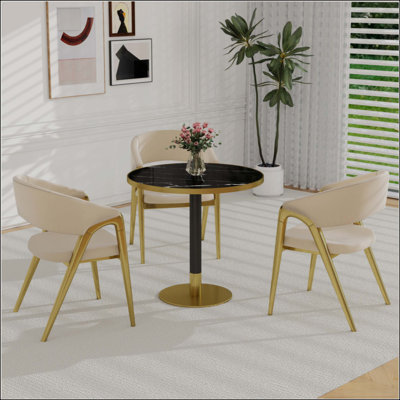 31.5" Round Tulip Dining Table, Modern Sintered Stone Table with Faux Marble Print, Scratch Waterproof Stainless Steel Base Table for Indoor Outdoor Home Office