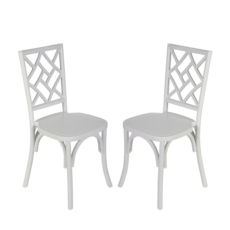 Commercial Solid Wood Stackable Dining Chair With Intricate Back, White, 2