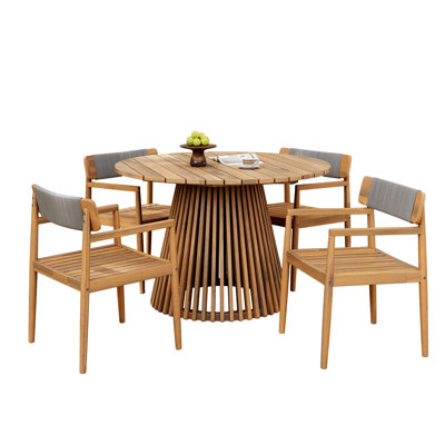 Sansan Outdoor 5-Piece Acacia Wood Dining Set With Rope Chairs