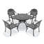 Ensemble de salle à manger d'extérieur rond 4 personnes 39,37 po avec trou pour parasol, 4 chaises empilables avec coussins rouges