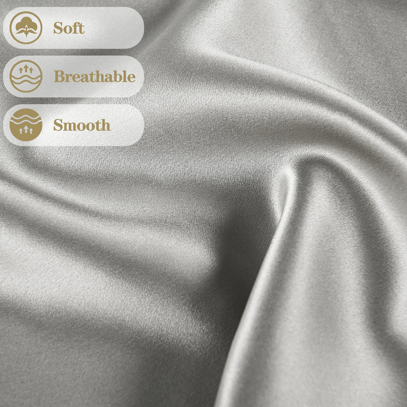 100% Mulberry Silk Pillowcase, Medium Gray, Queen Pillowcase