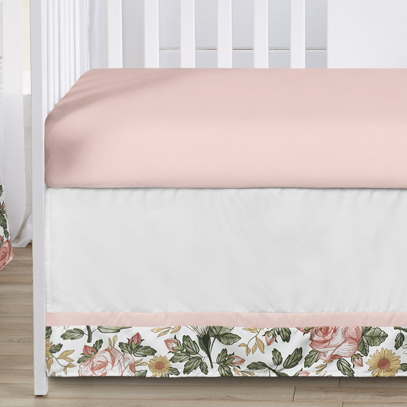 Blush Pink and Green Floral Baby Crib Bedding Set