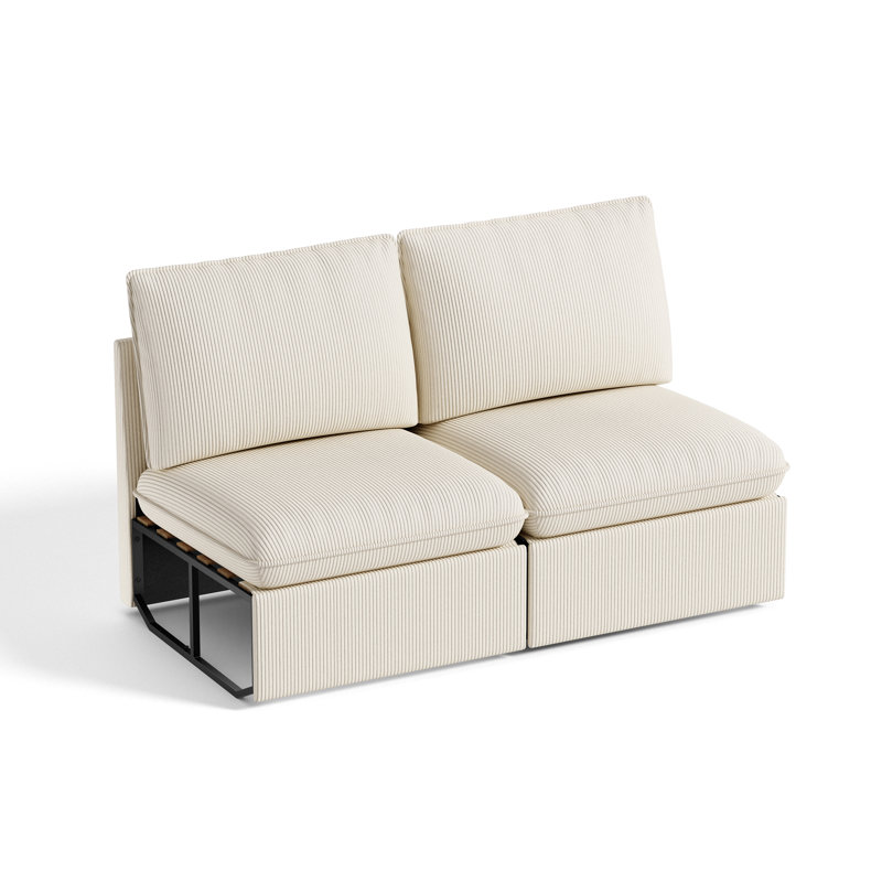 Canapé modulable moderne sans accoudoirs avec 2 places individuelles, en tissu velours côtelé, blanc., White