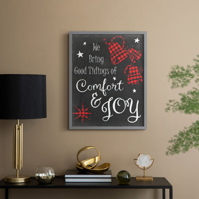 «Comfort and Joy», reproduction encadrée rouge - bois massif