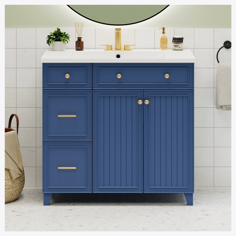 Meuble-lavabo de 36 pouces de style transitionnel avec lavabo en résine, Marine