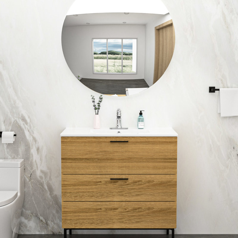 Meuble-lavabo en céramique blanc 36 po x 18 po antitaches, résistant aux acides, surface polie et trop-plein, 36"