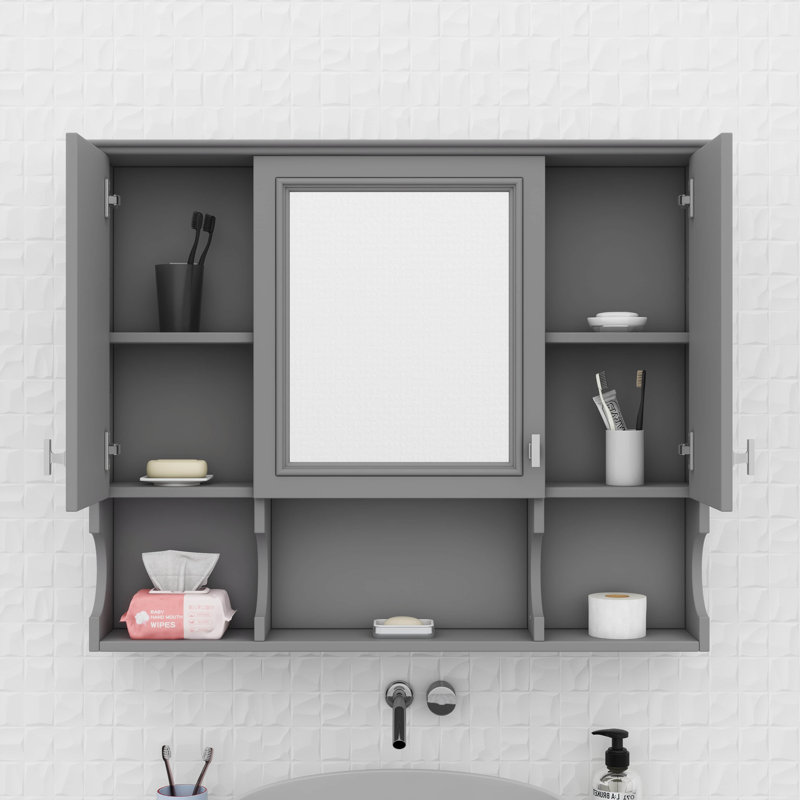 Modern Design With Mirror And Open Shelves, Grey
