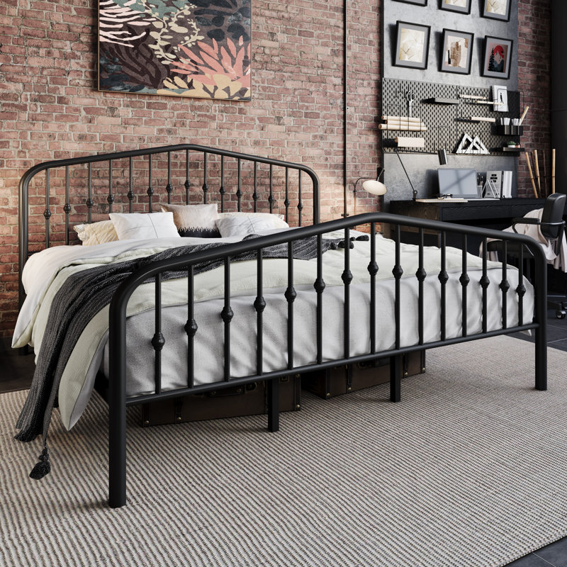 King Size Black Metal Bed Frame with Victorian Style Headboard