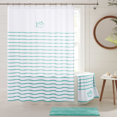 Rideau de douche simple à rayures 100% coton breton