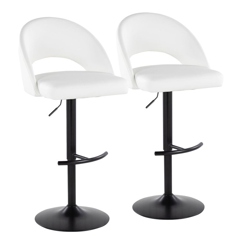 Chaises de salle à manger rembourrées réglables en métal noir, ensemble de 2, Blanc, Noir