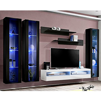 120" Modern Floating Wall Mounted Entertainment Center with 16-Color LED Lighting, High Gloss Finish