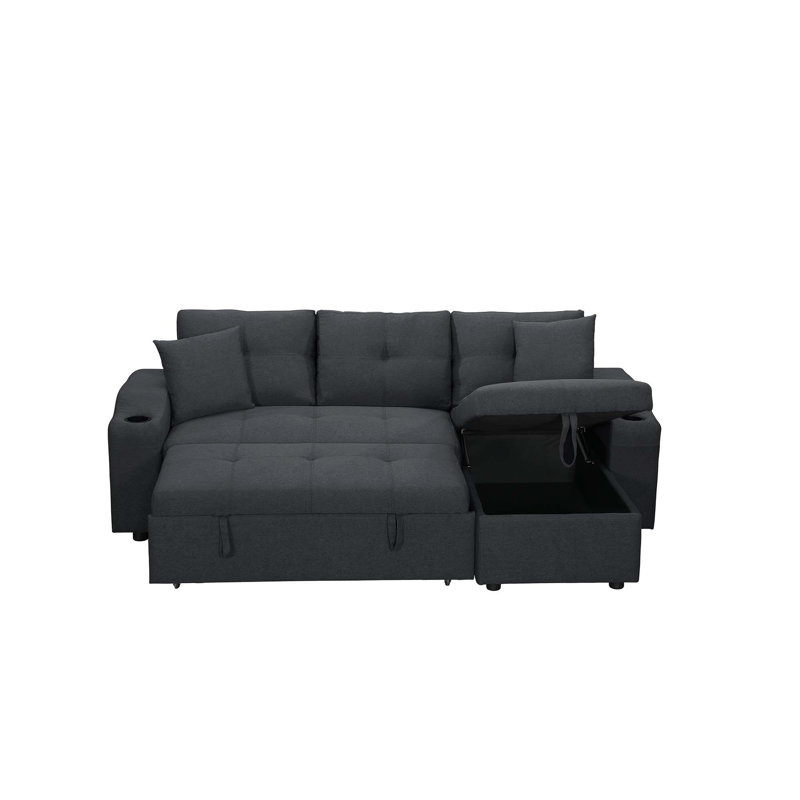 92'' Upholstered Sleeper Sofa, Sofa Bed, Couch, Dark Gray Polyester