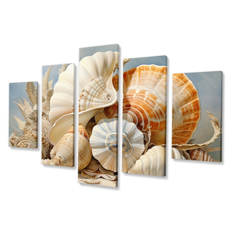  «Seashells Contemporary Collage - Reproduction d'art mural animaux - 5 panneaux